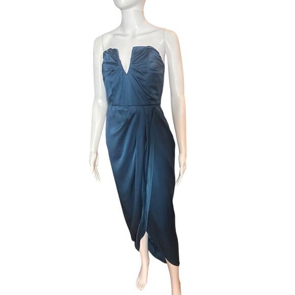 NWT Yumi Kim Bombshell Silk Strapless Maxi Dress Blue Tulip Hem Sweetheart Sz XS - Picture 7 of 16